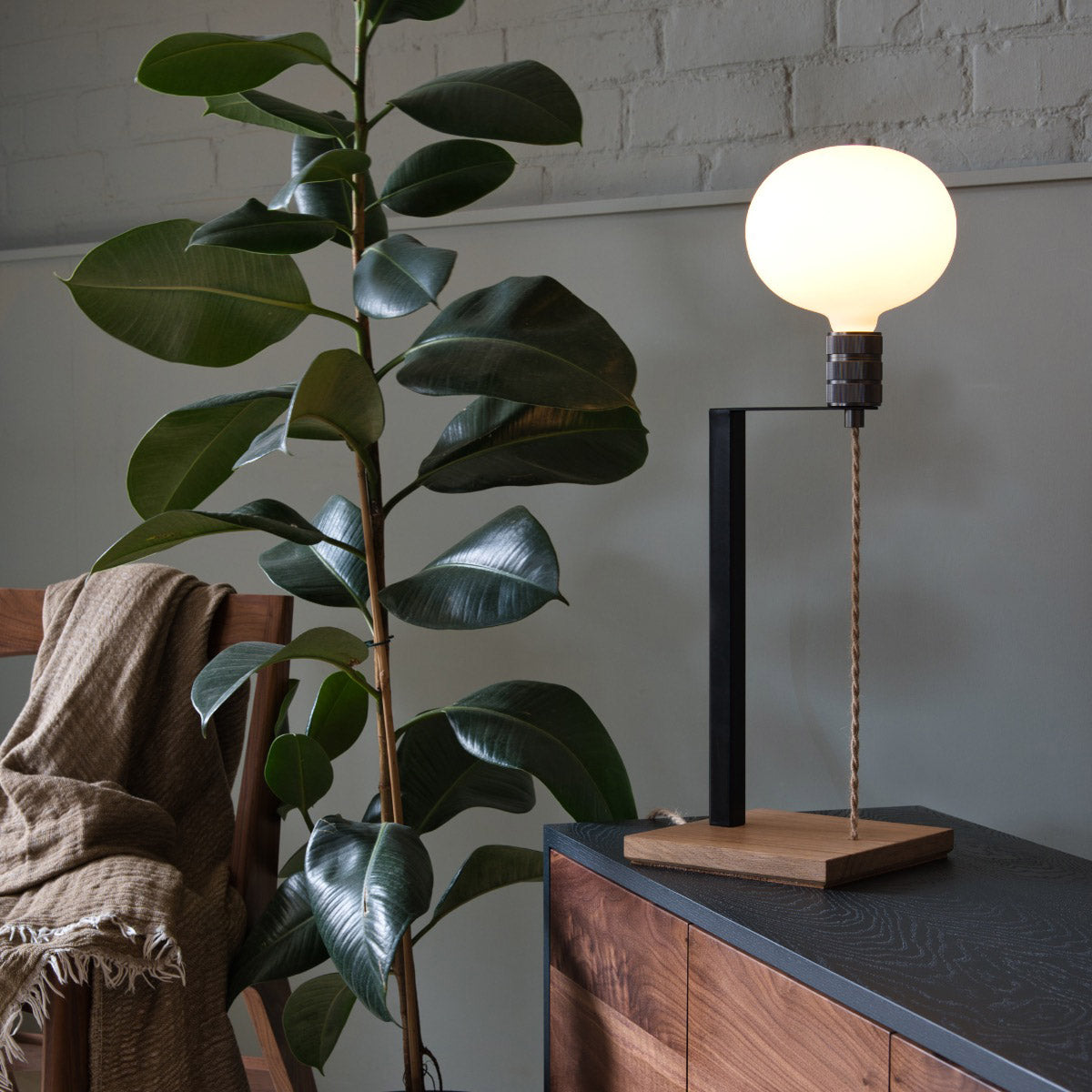 Oak Table Lamp, Opal