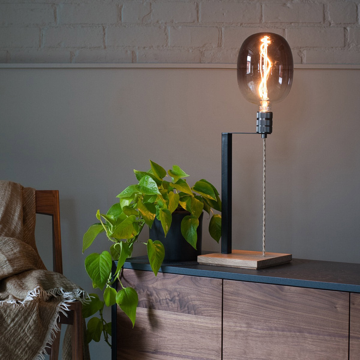 Oak Table Lamp, Smoke