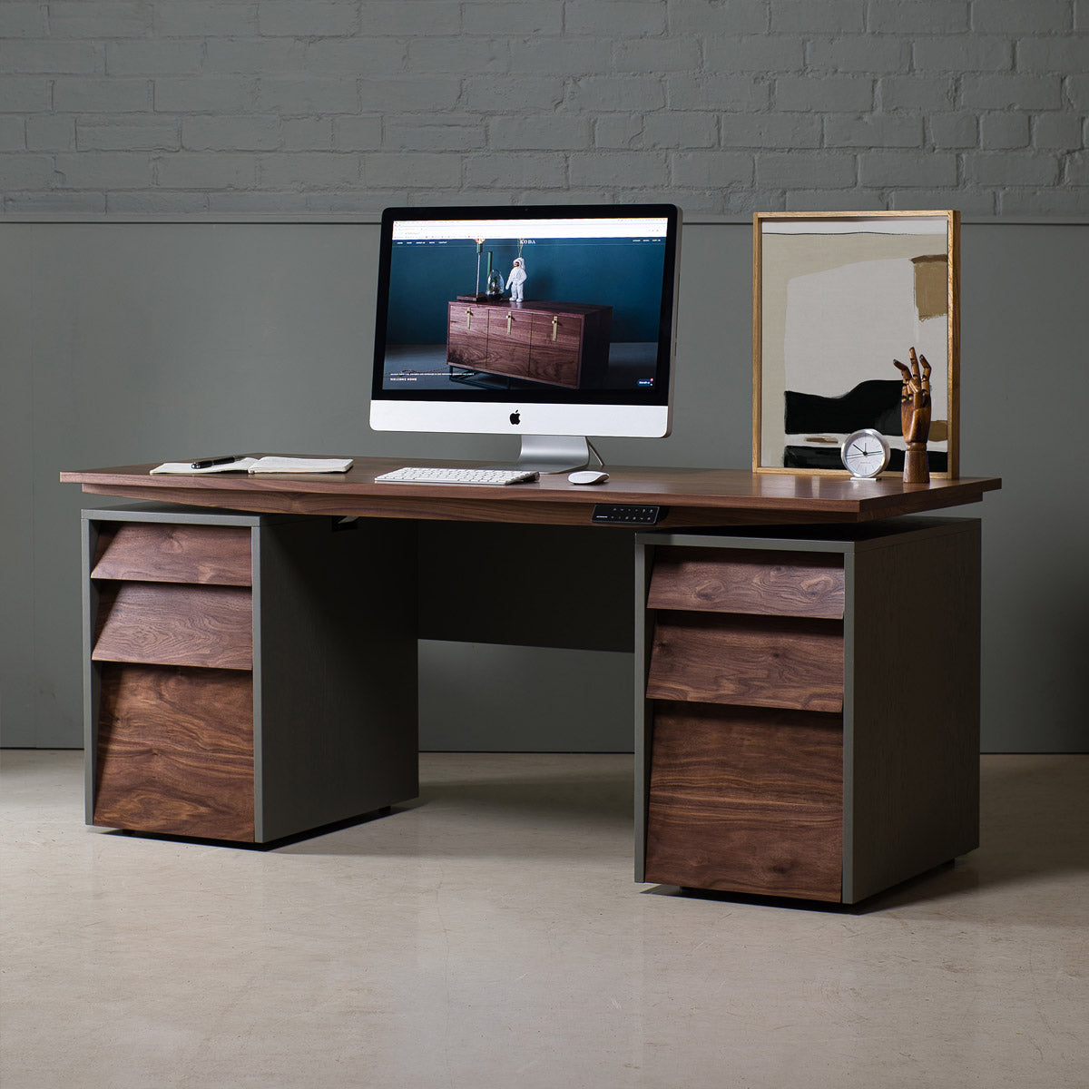 Walnut office deals desk with drawers