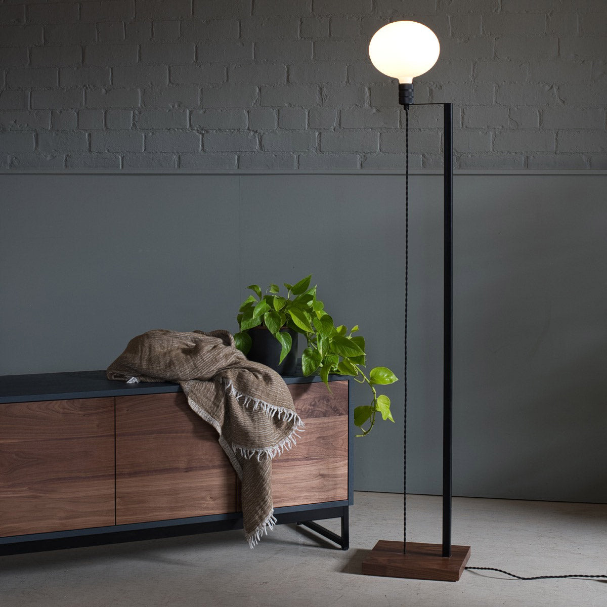 Walnut Floor Lamp, Opal