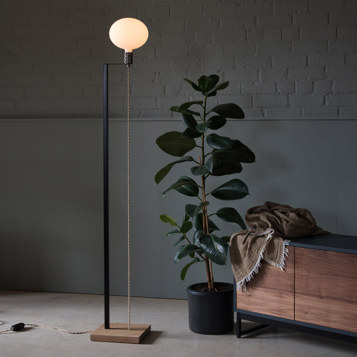 Oak Floor Lamp, Opal