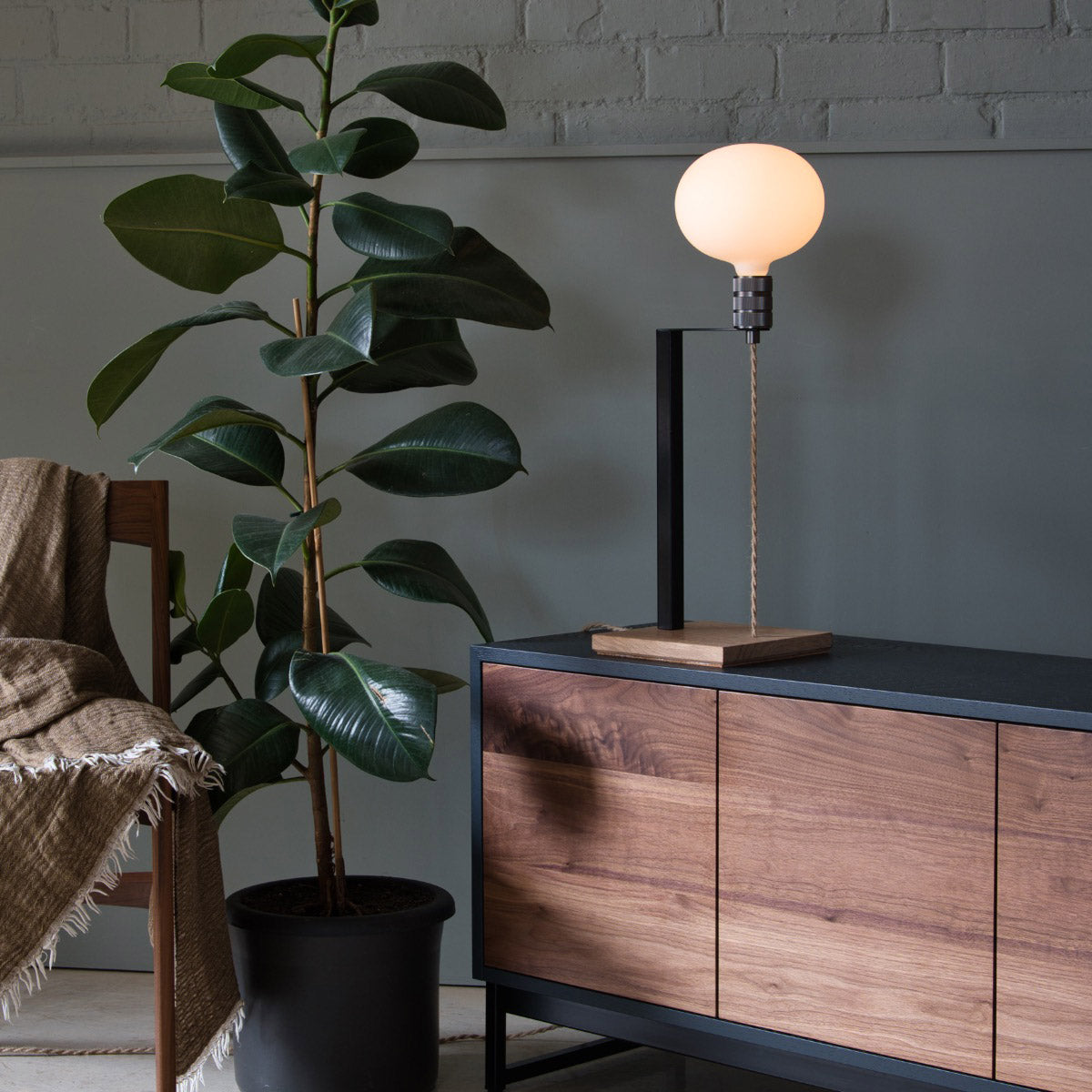 Oak Table Lamp, Opal