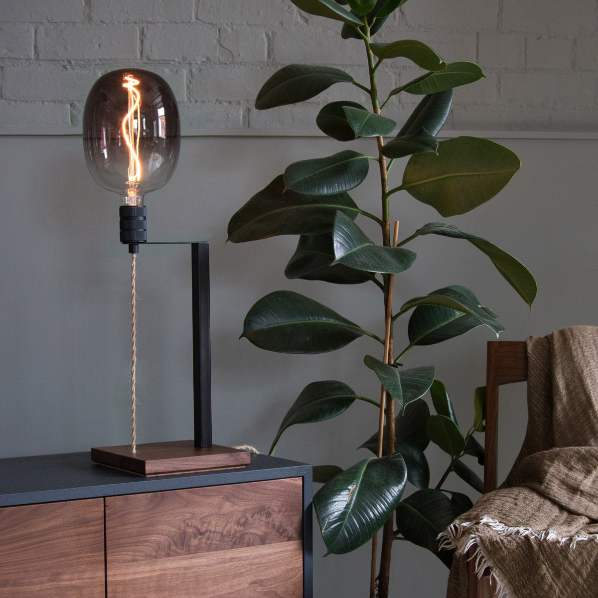 Walnut Table Lamp, Smoke