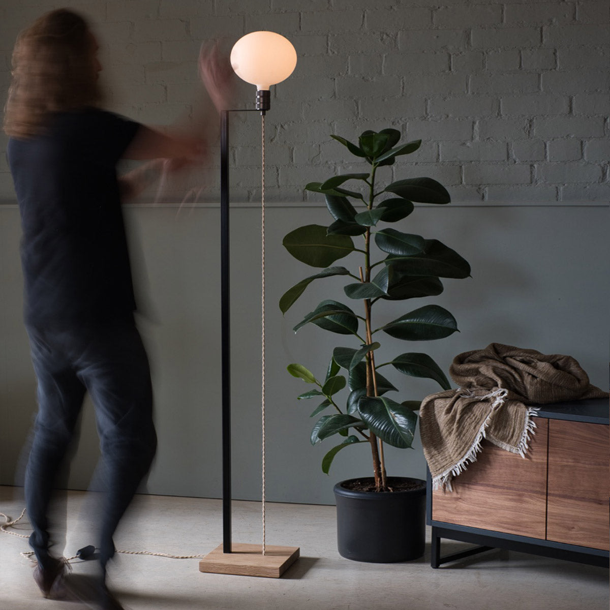 Oak Floor Lamp, Opal