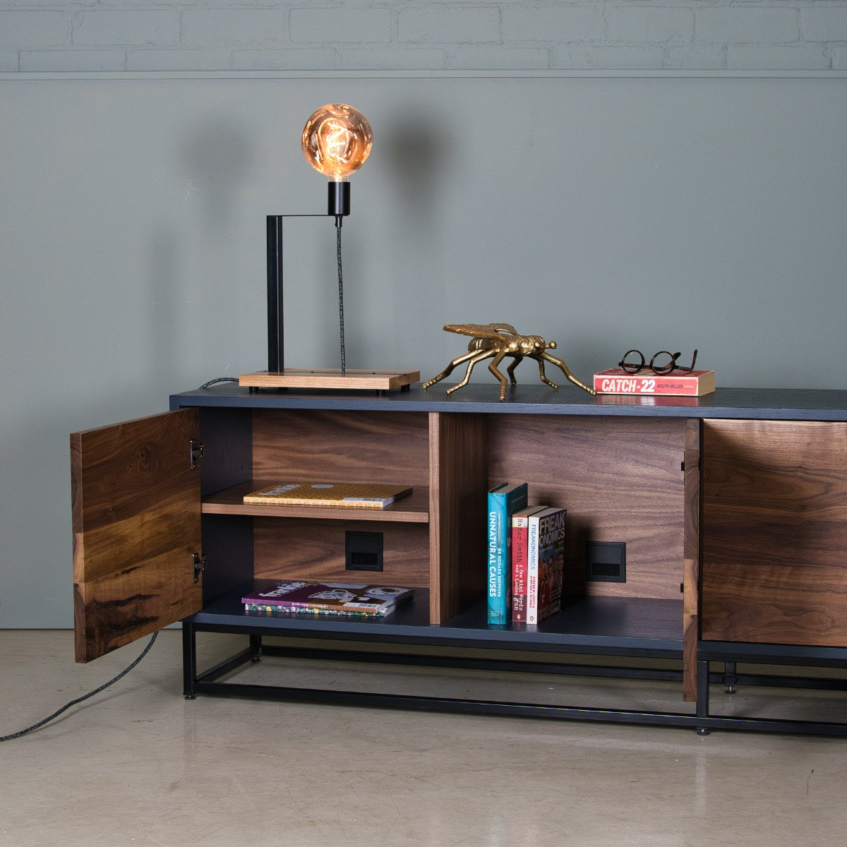 Walnut TV Stand with Storage, Sao