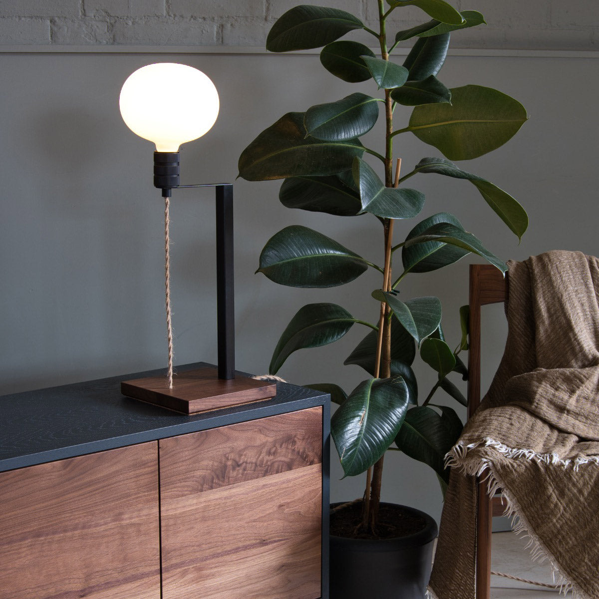 Walnut Table Lamp, Opal