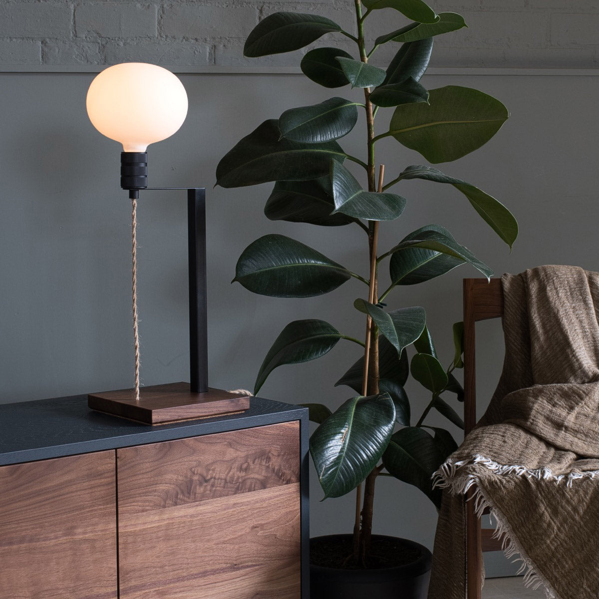 Walnut Table Lamp, Opal