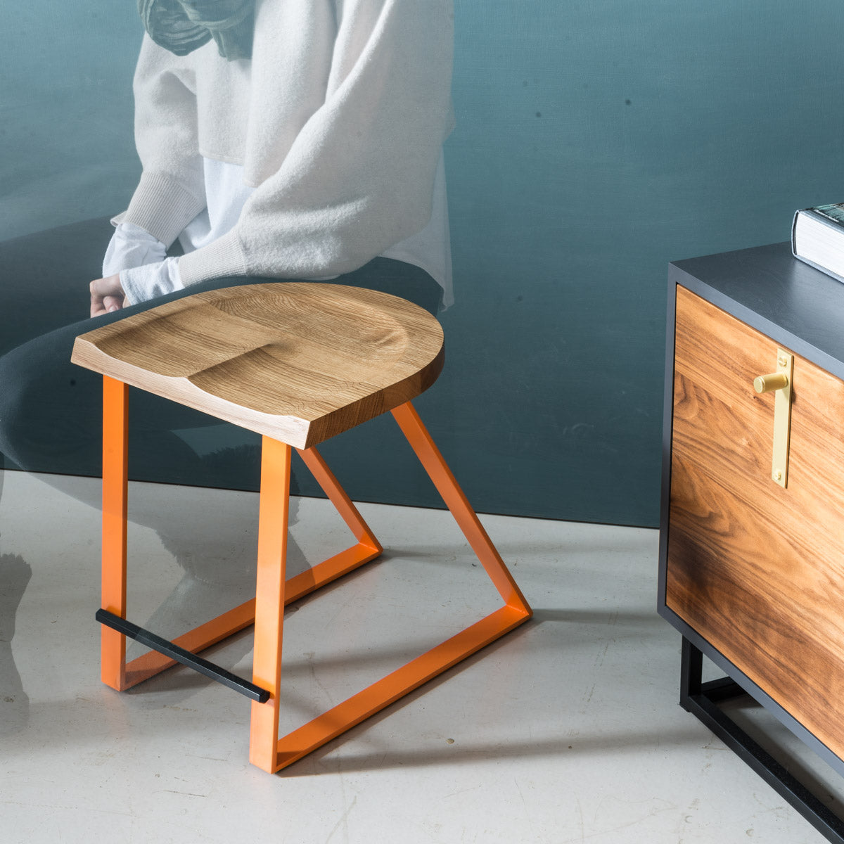 An image of the Oak Dining Stool, Angle product available from Koda Studios