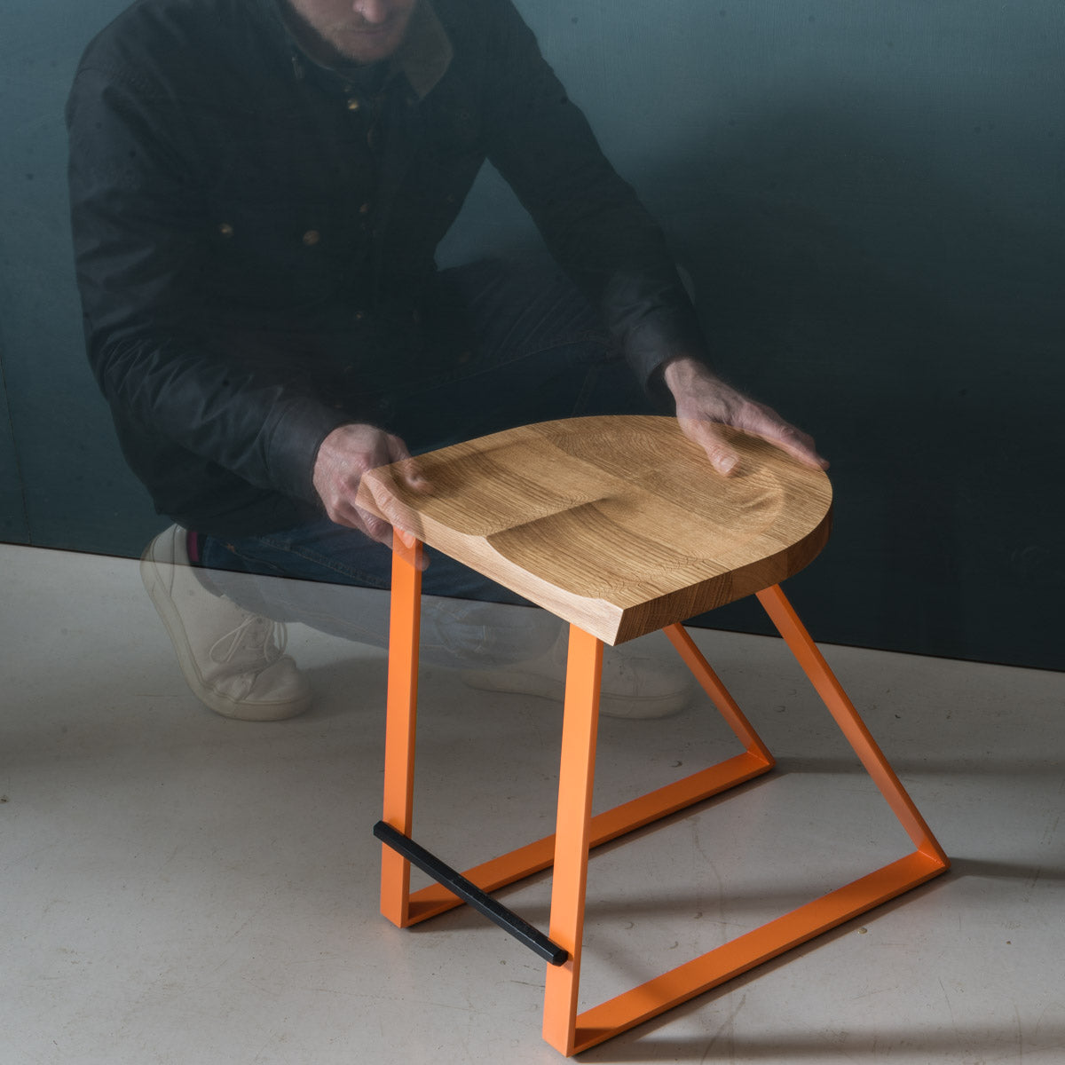 An image of the Oak Dining Stool, Angle product available from Koda Studios