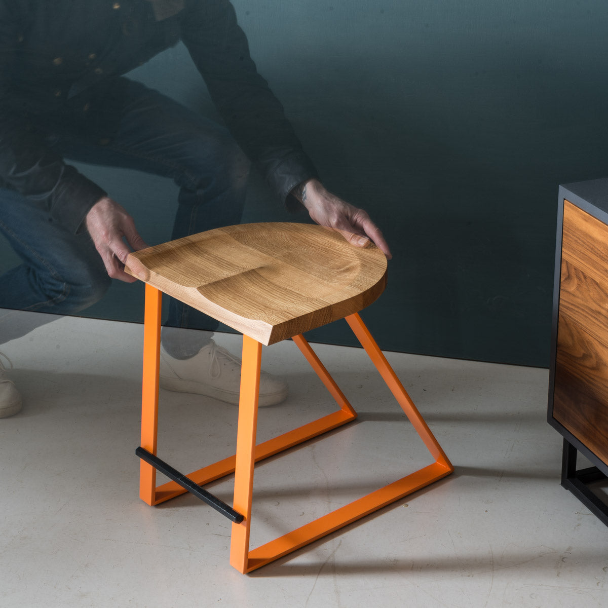 An image of the Oak Dining Stool, Angle product available from Koda Studios