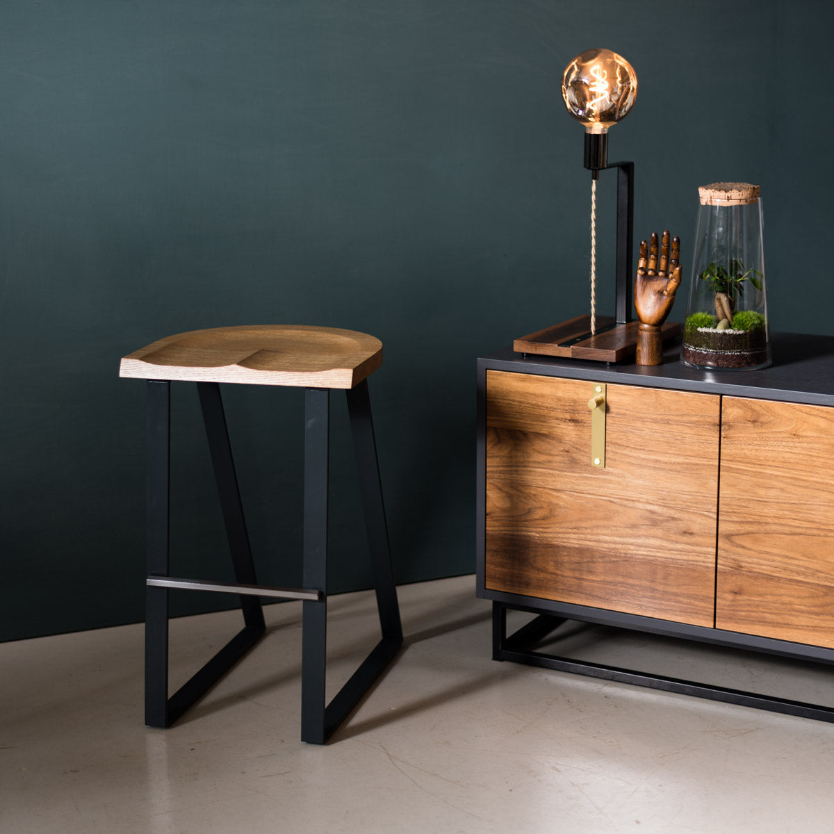 An image of the Oak Counter Stool, Angle product available from Koda Studios