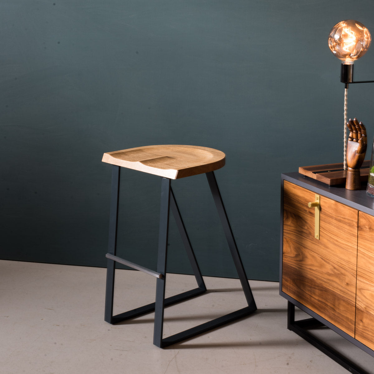 An image of the Oak Counter Stool, Angle product available from Koda Studios