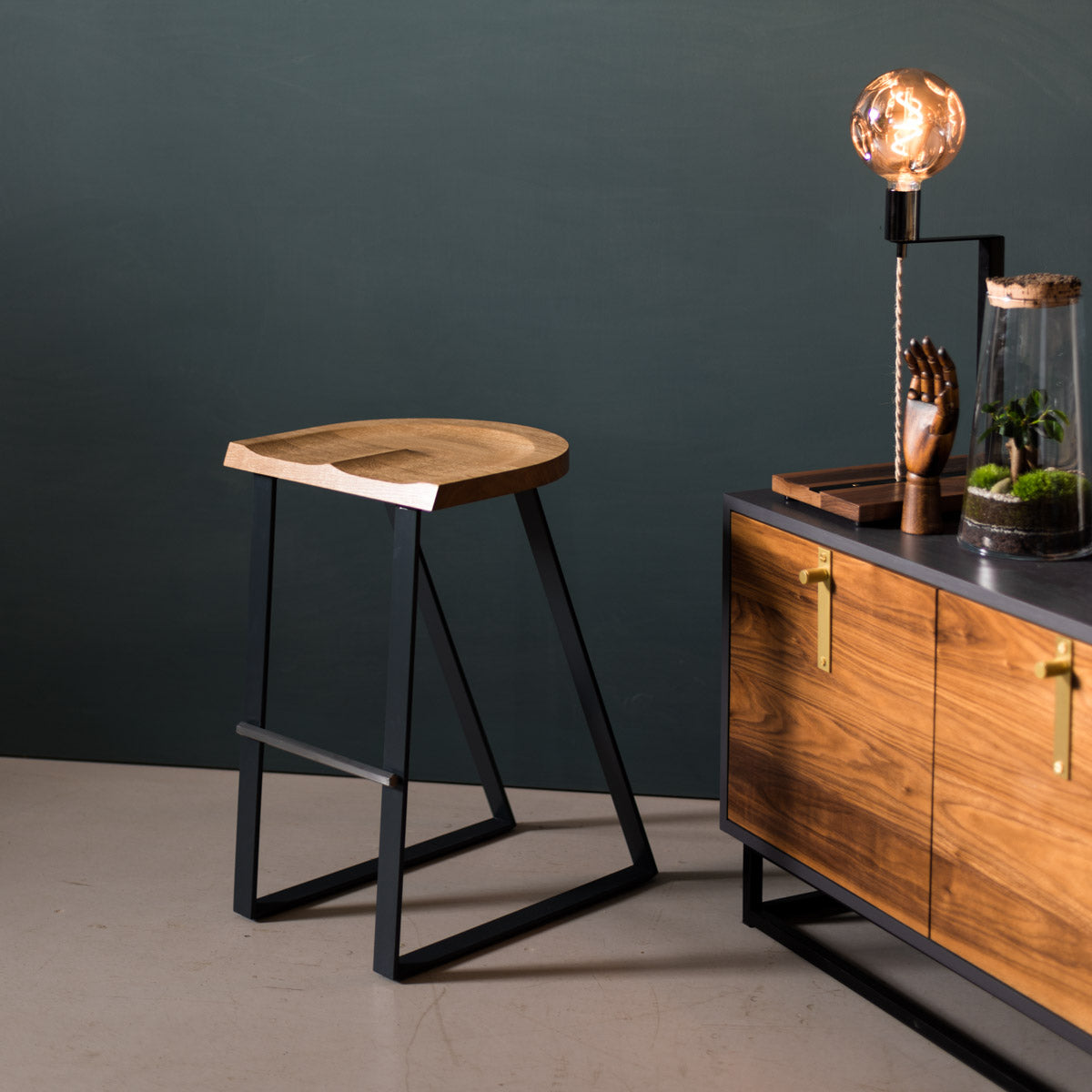 An image of the Oak Counter Stool, Angle product available from Koda Studios