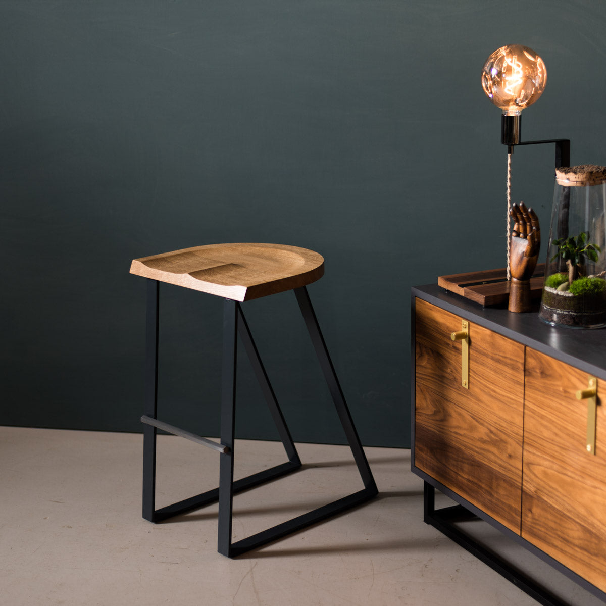An image of the Oak Counter Stool, Angle product available from Koda Studios