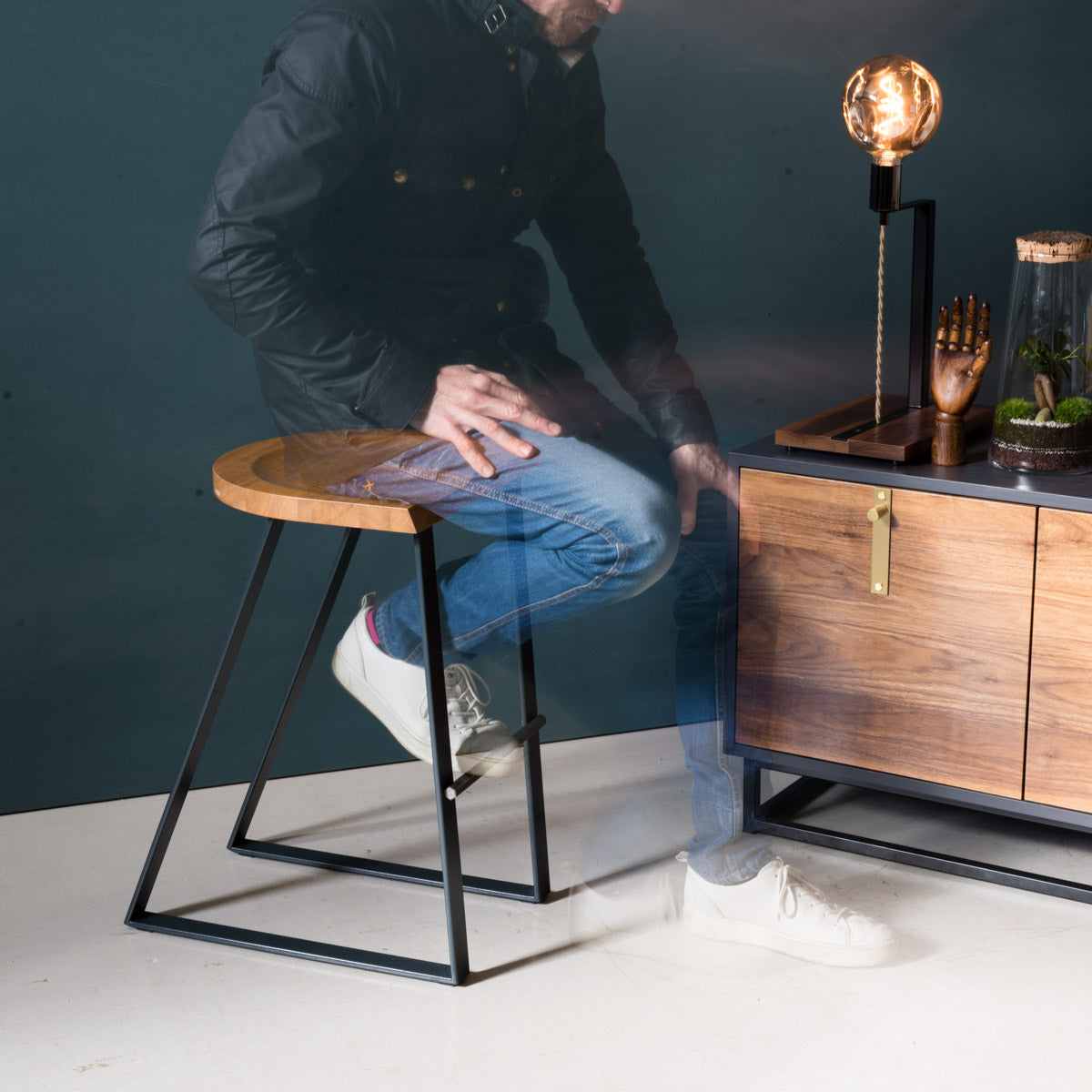 An image of the Oak Counter Stool, Angle product available from Koda Studios