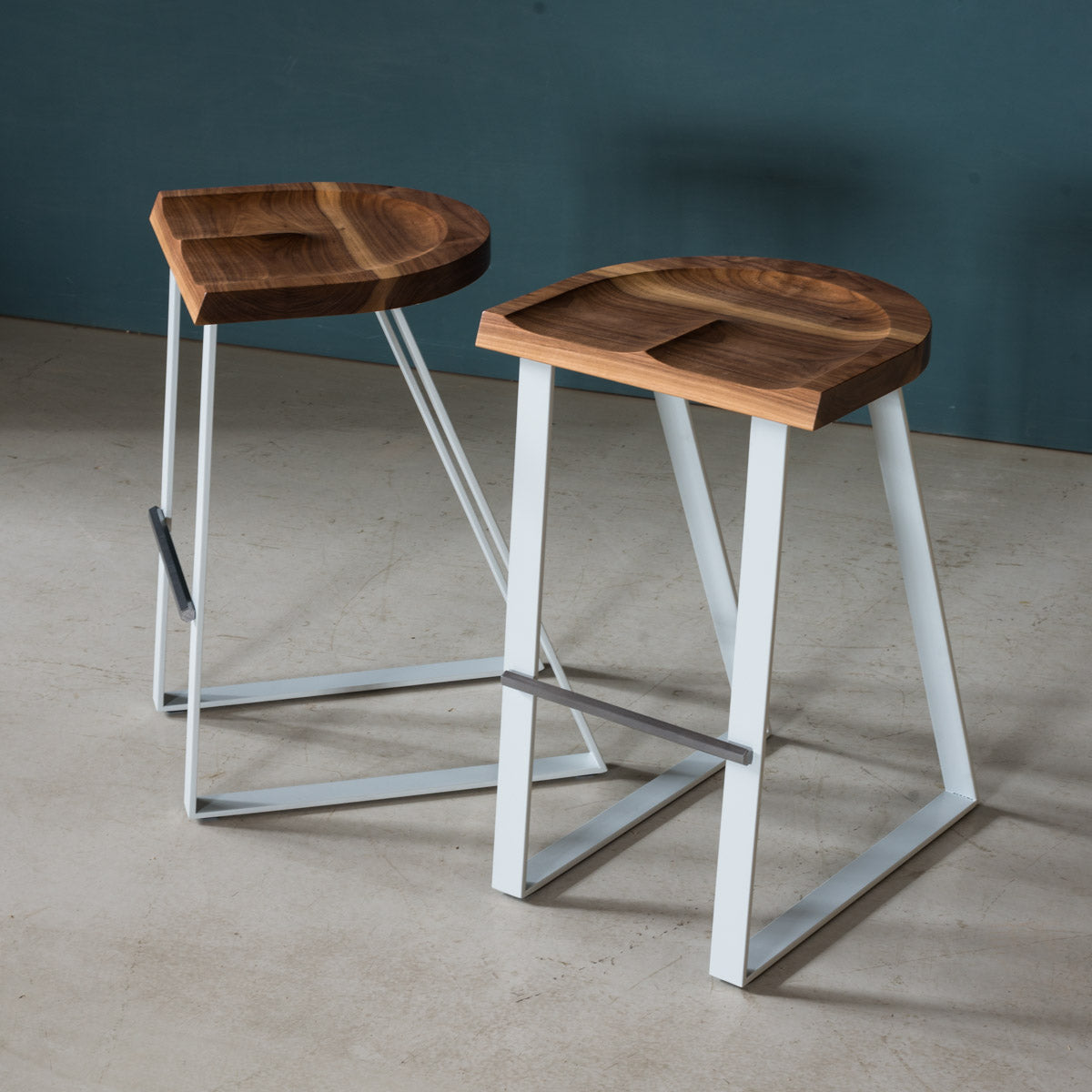 An image of the Walnut Counter Stool, Angle product available from Koda Studios