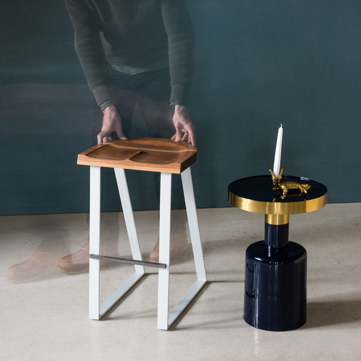 An image of the Walnut Counter Stool, Angle product available from Koda Studios