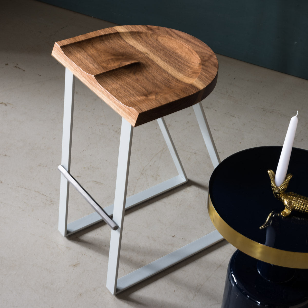 An image of the Walnut Counter Stool, Angle product available from Koda Studios