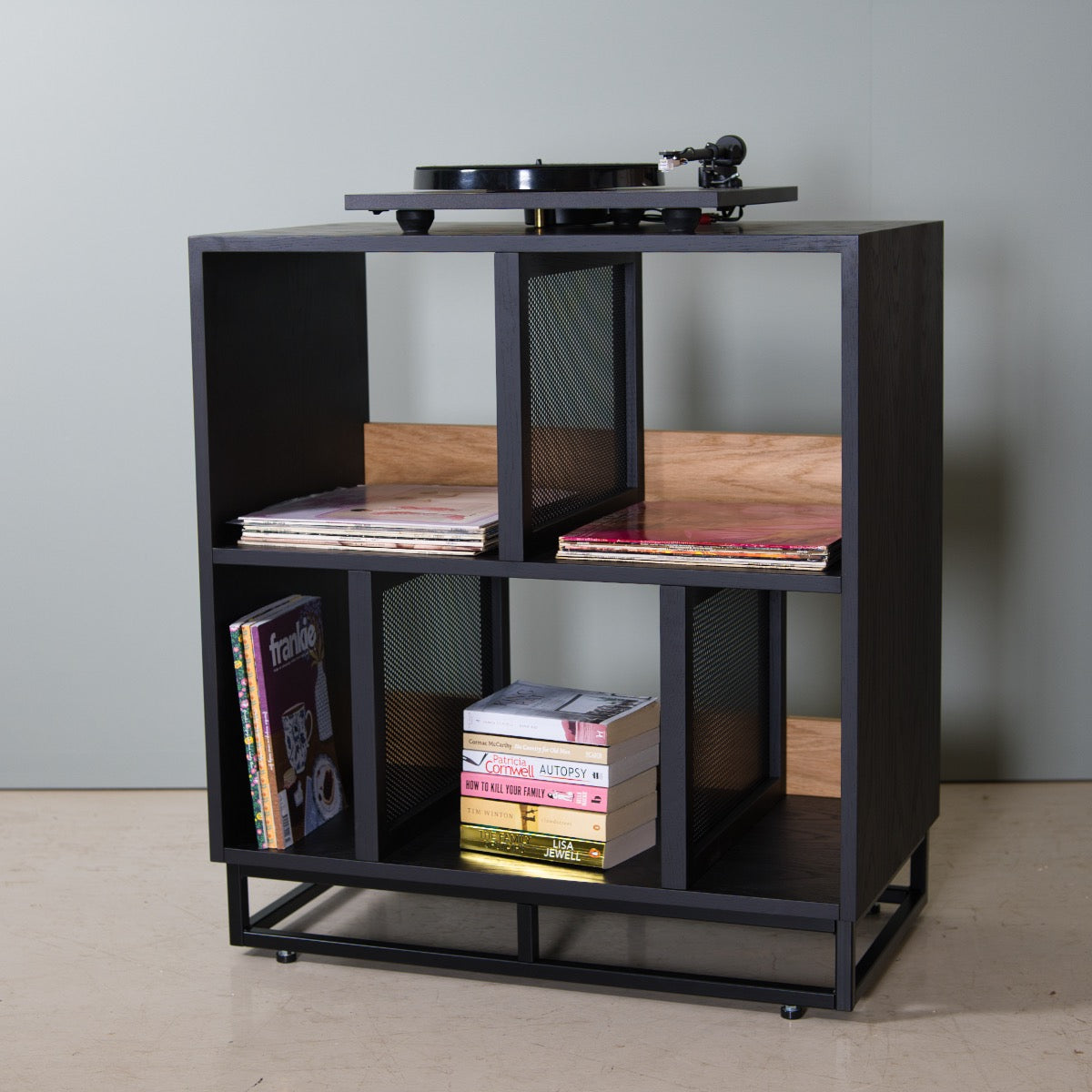 Media console with on sale vinyl storage