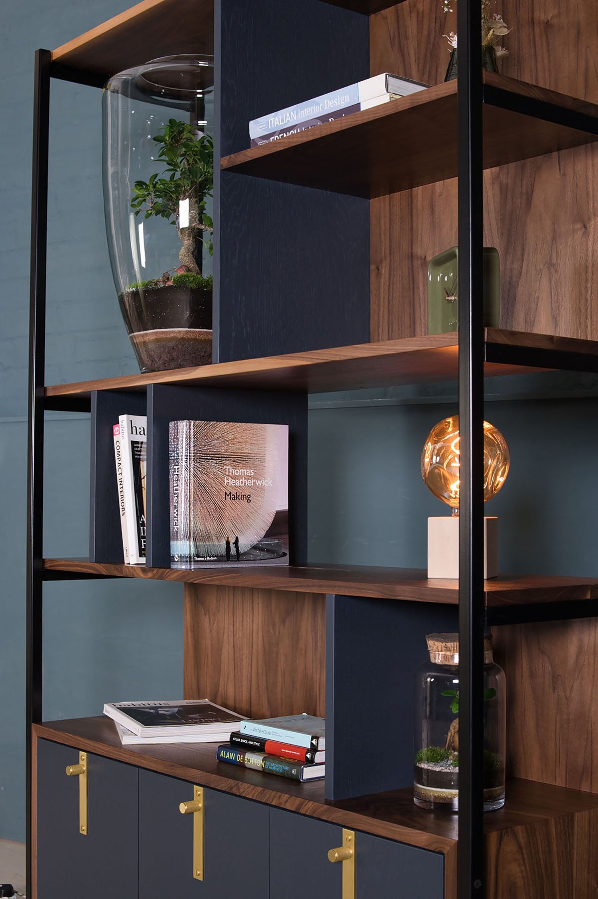 Walnut and on sale black bookcase